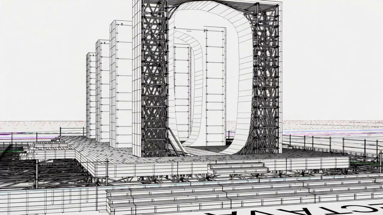 Desen tehnic wireframe transformându-se în randare 3D solidă