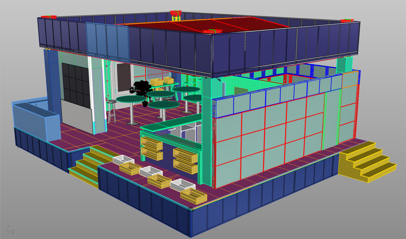 Stand 80 m² — Untold, structură pe două niveluri — imagine proiect