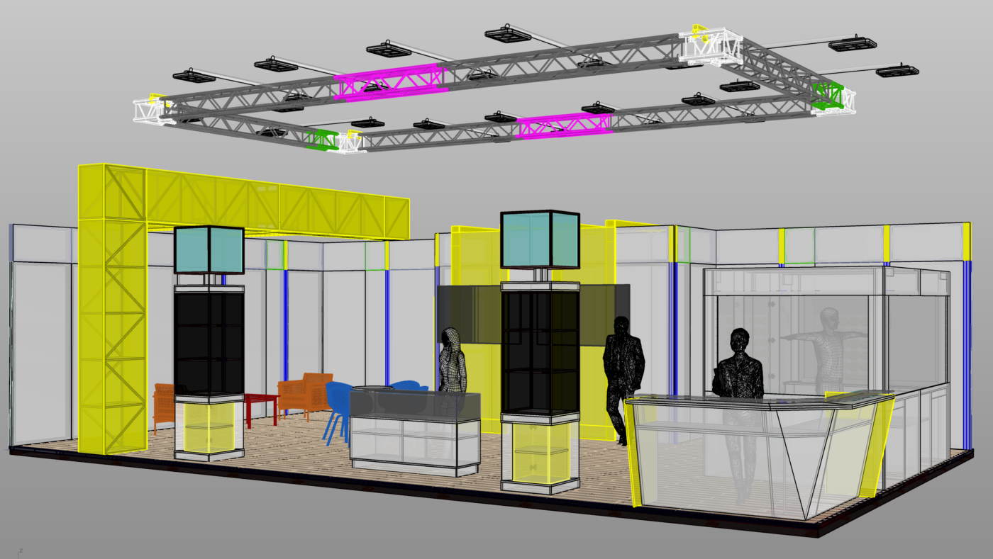 Stand 72 m² — eveniment corporate, București — Standuri expoziționale, proiect Sphericon