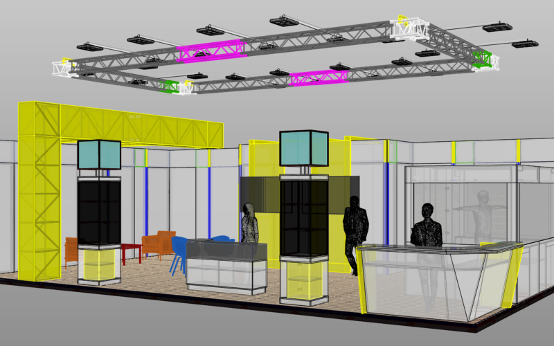Stand 72 m² — eveniment corporate, București — Standuri expoziționale, proiect Sphericon