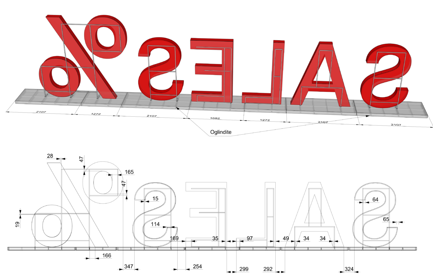 Litere volumetrice iluminate — imagine proiect