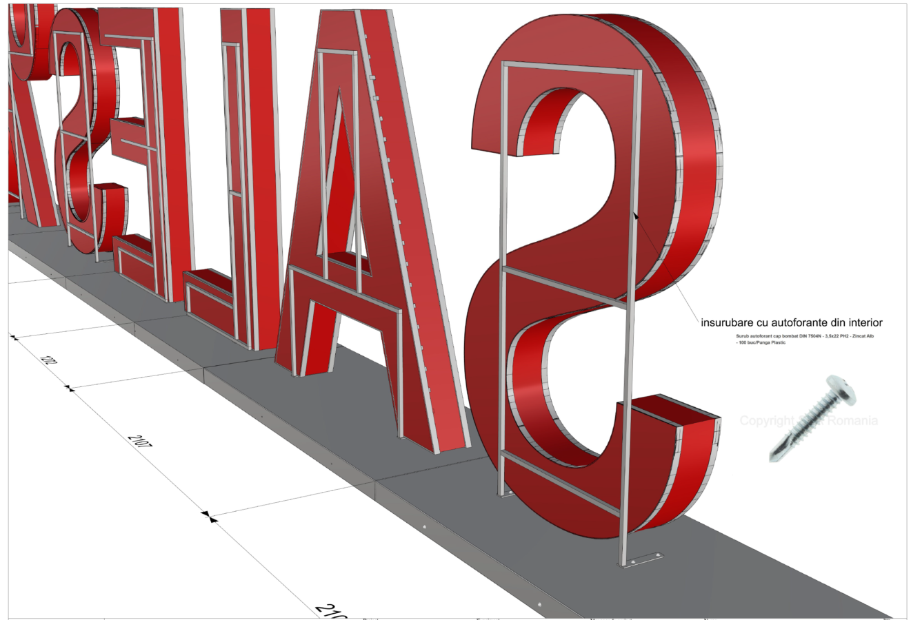 Litere volumetrice iluminate — imagine proiect