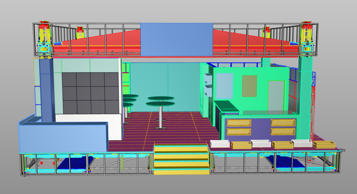 Stand 80 m² — Untold, structură pe două niveluri — imagine proiect