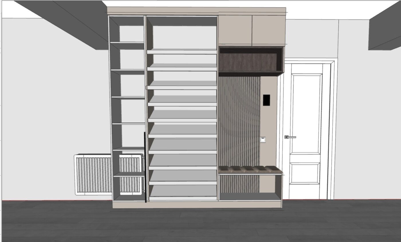 Antreu — Mobilier hol cu bancă tapițată — imagine proiect
