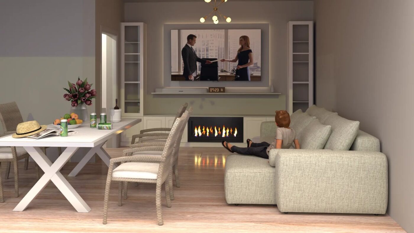 Living — Perete TV cu șemineu — imagine proiect