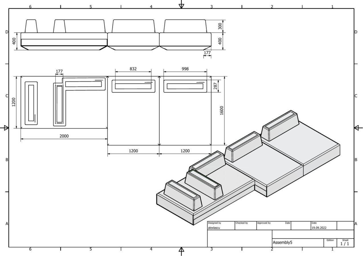Tommy — Șezlong modular tapițat — imagine proiect
